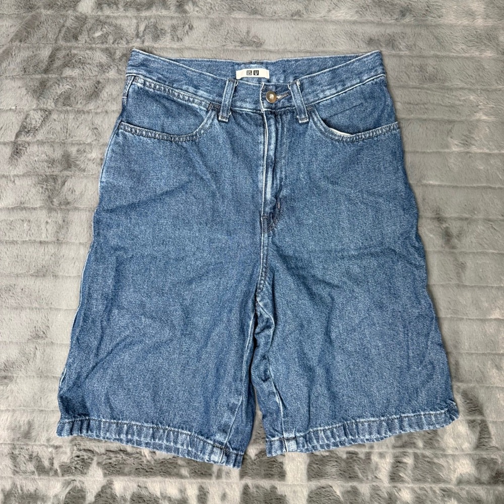 Uniqlo U Christophe Lemaire Denim Shorts Blue High Rise Wide Leg 11